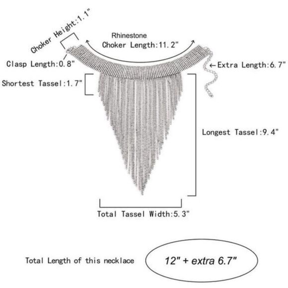 Long SIlver Crystal Rhinestone Adjustable Bib Collar Choker Party Necklace - Picture 7 of 7